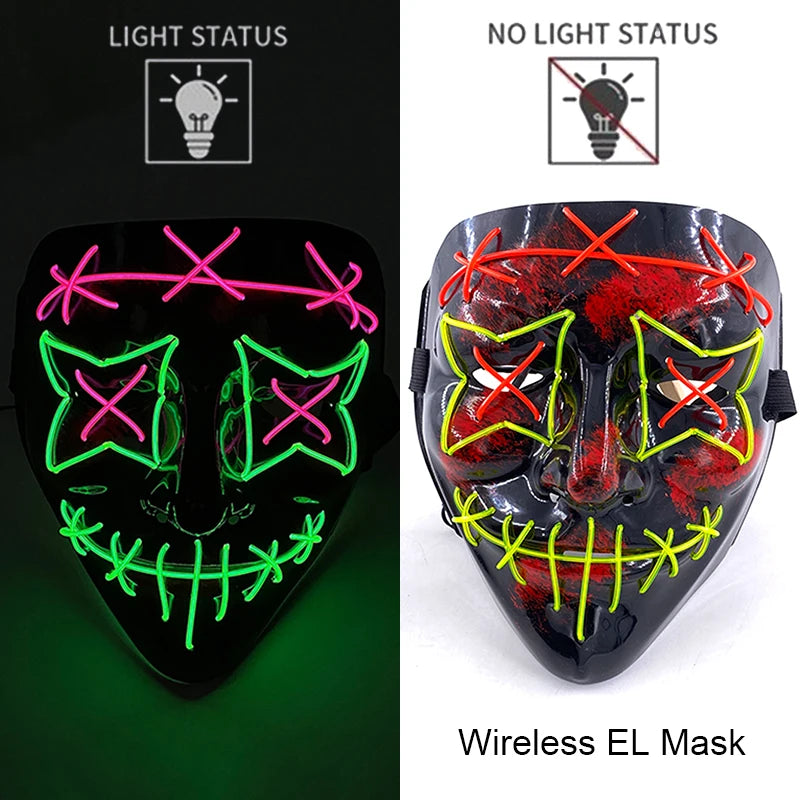 Masque LED Halloween – Masque Lumineux Néon pour Soirée & Costume