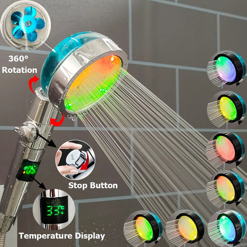 Pommeau de douche LED multicolore arrêt d'eau intégré