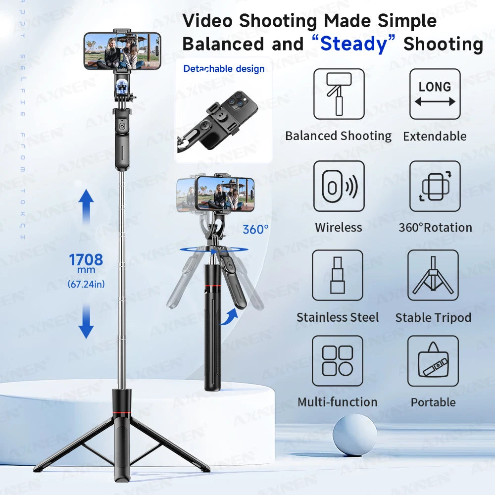 Perche Selfie Trépied 360° avec Télécommande Bluetooth – Photo & Vidéo Smartphone