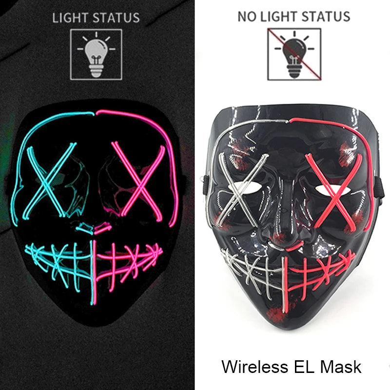 Masque LED Halloween – Masque Lumineux Néon pour Soirée & Costume