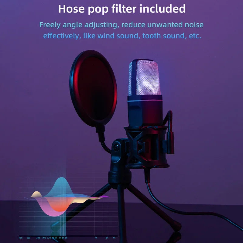 Micro USB à Condensateur RGB – Réduction de Bruit, PC/Mac, Podcast, Streaming