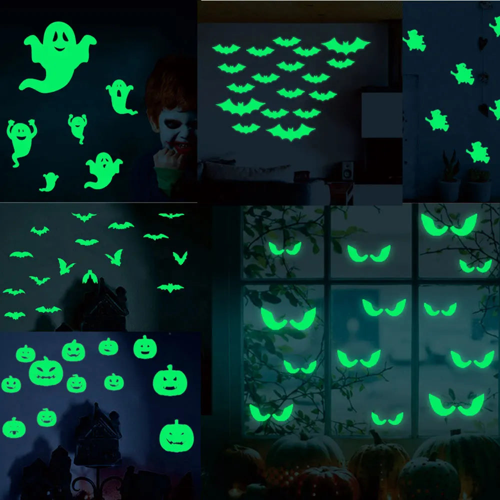 Stickers Lumineux Halloween – Fantômes, Citrouilles, Chauves-souris ou Yeux
