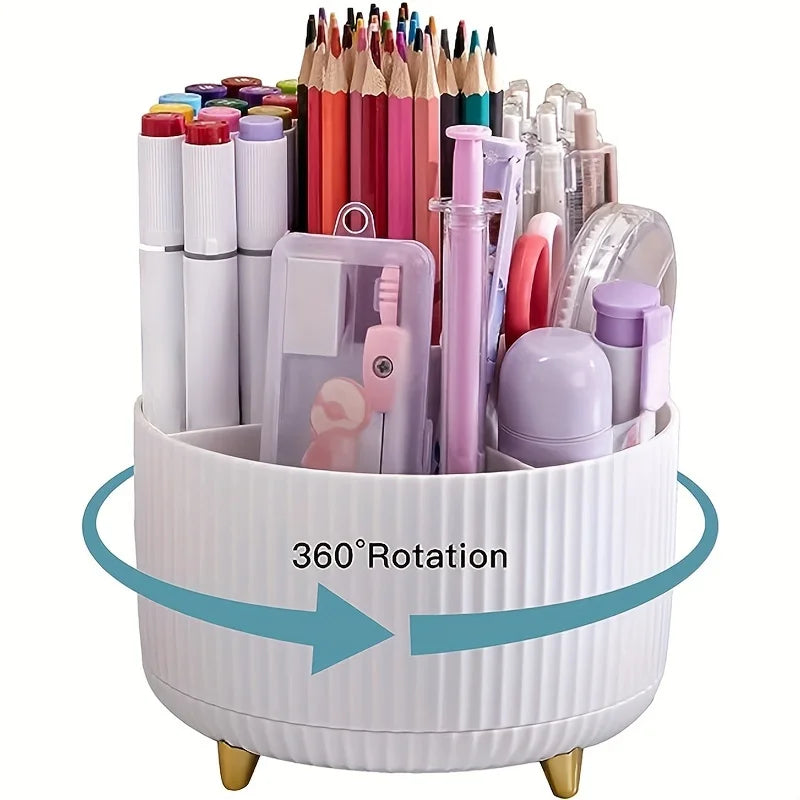 Porte-Stylos Rotatif 360° – Organiseur de Bureau 5 Compartiments pour Stylos & Crayons