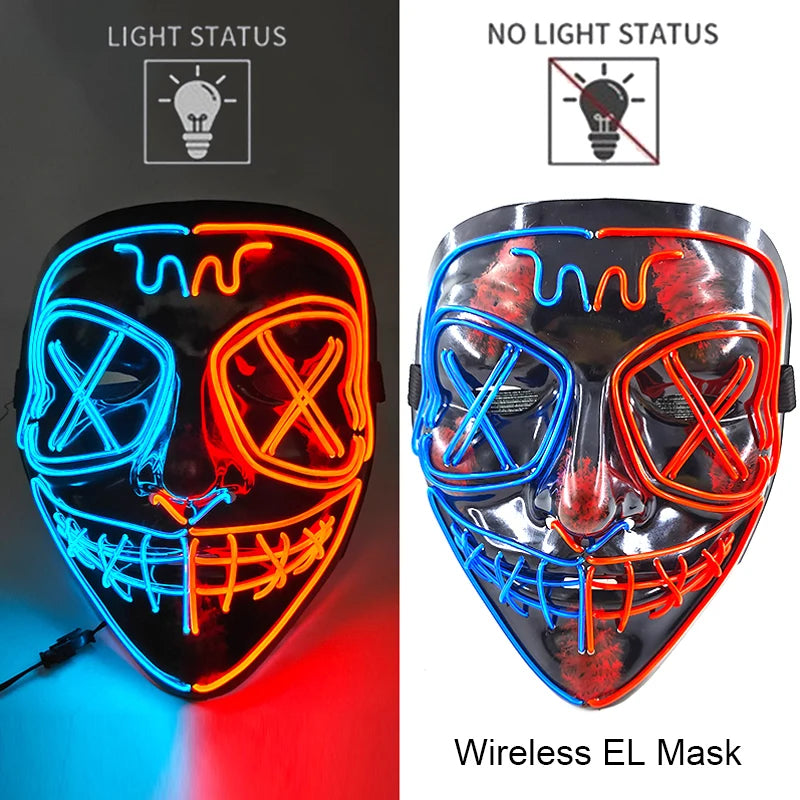 Masque LED Halloween – Masque Lumineux Néon pour Soirée & Costume