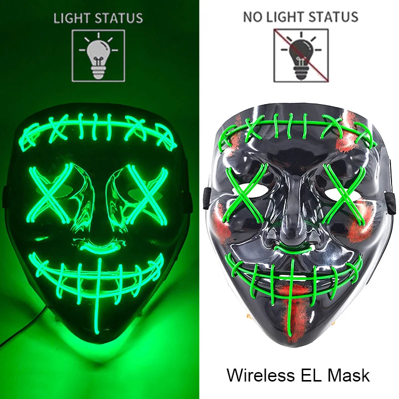 Masque LED Halloween – Masque Lumineux Néon pour Soirée & Costume