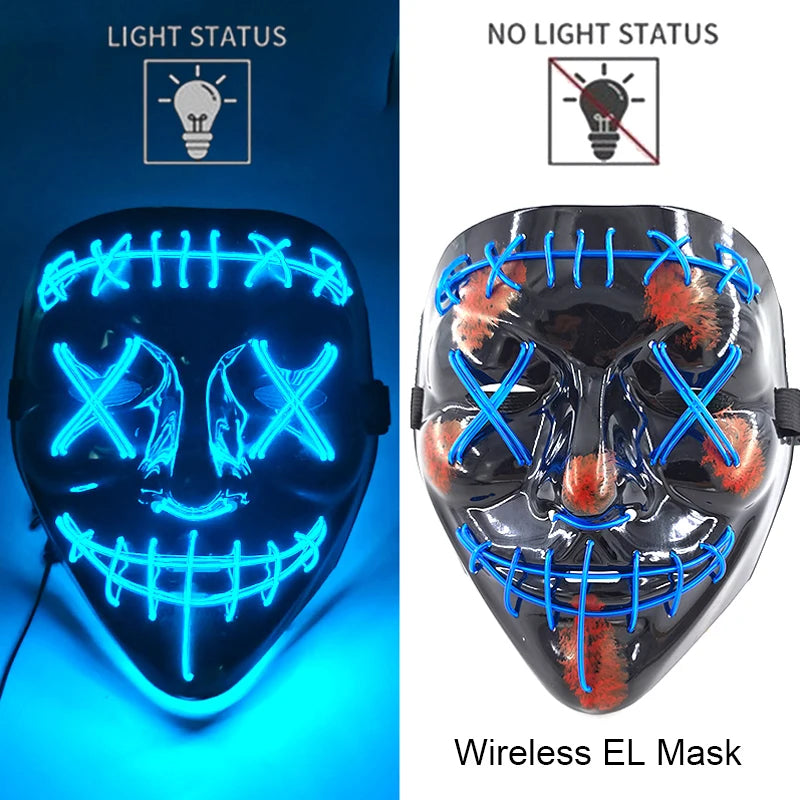 Masque LED Halloween – Masque Lumineux Néon pour Soirée & Costume