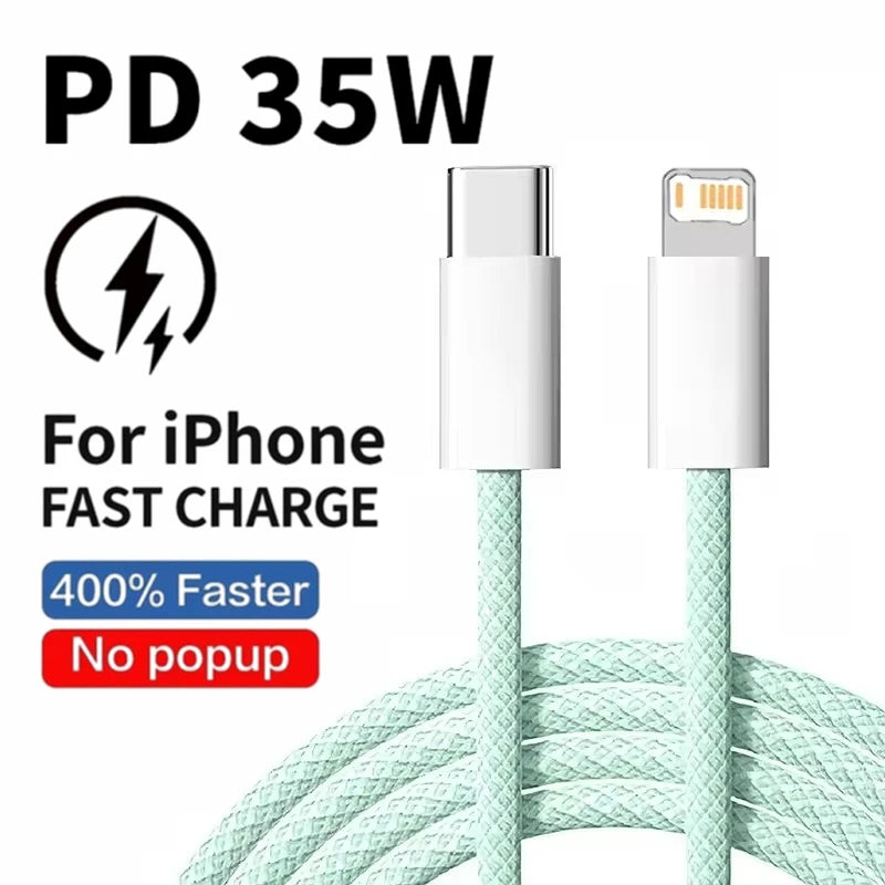 Câble USB-C Tressé Charge Rapide 35W – Compatible iPhone 15, Android & MacBook
