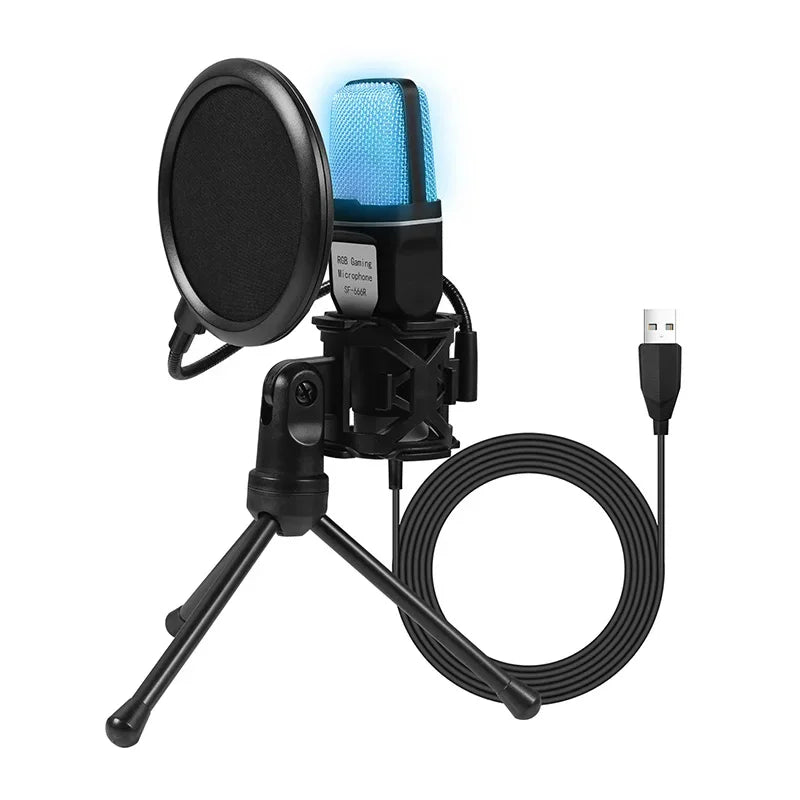 Micro USB à Condensateur RGB – Réduction de Bruit, PC/Mac, Podcast, Streaming