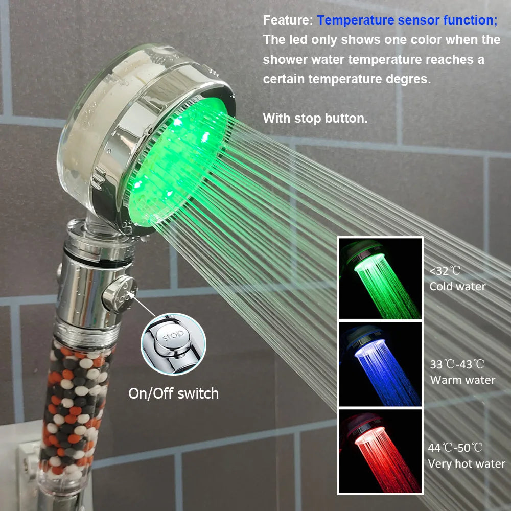 Pommeau de Douche LED Multicolore – Arrêt d’Eau Intégré & Couleurs selon Température