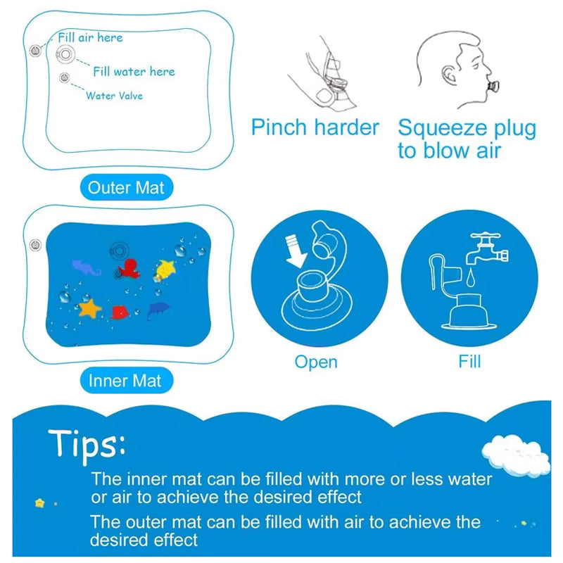 Tapis de jeu d'eau pour bébé, coussin gonflable en PVC pour nourrissons, temps du ventre, coussin d'eau pour enfants, jouets d'activité de développement pour l'éducation précoce